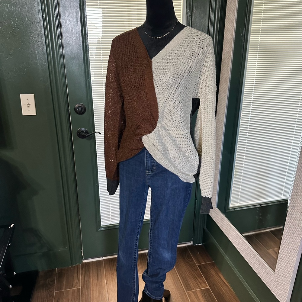 Three-Tone Brown, Cream, and Gray Sweater